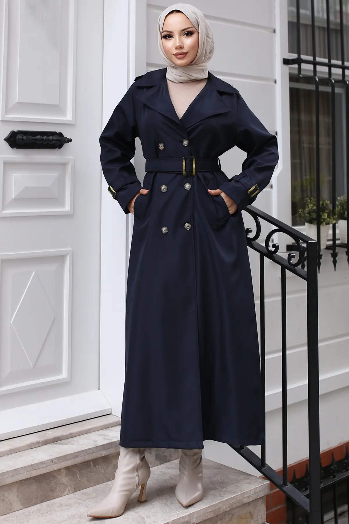 Belted Hijab Trench Coat