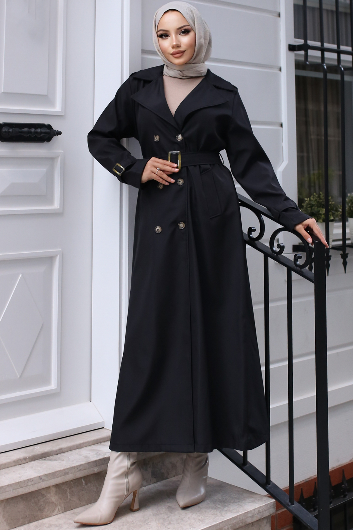 Belted Hijab Trench Coat