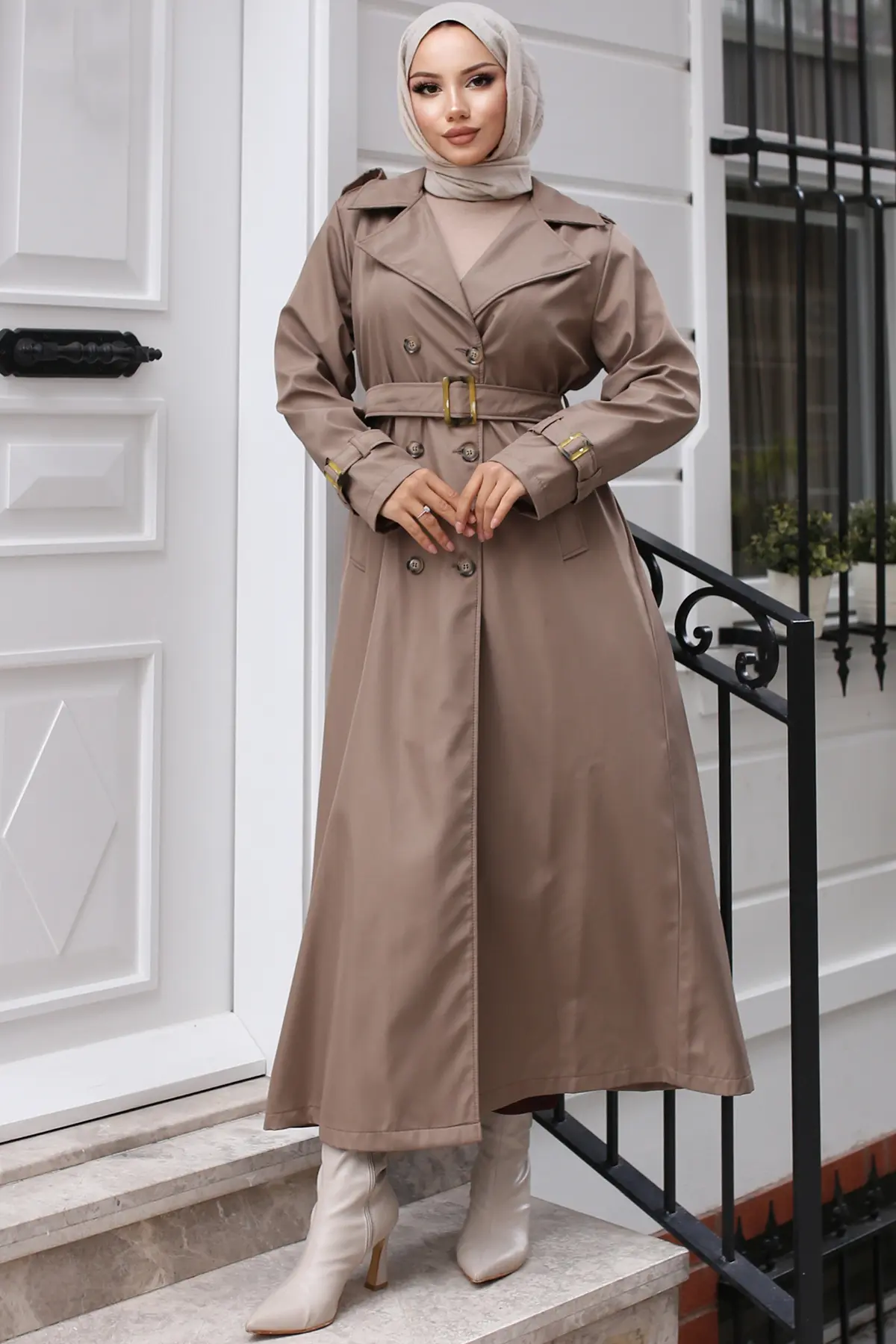 Belted Hijab Trench Coat