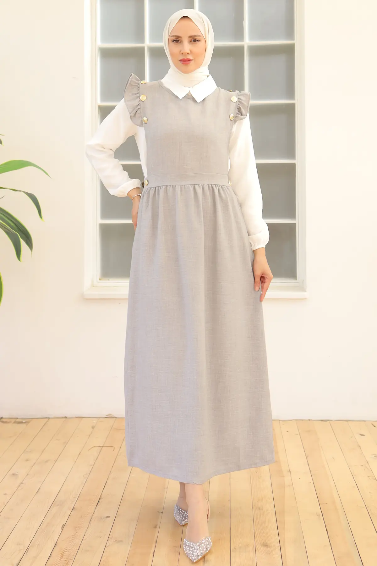 Button Detailed Double Dress