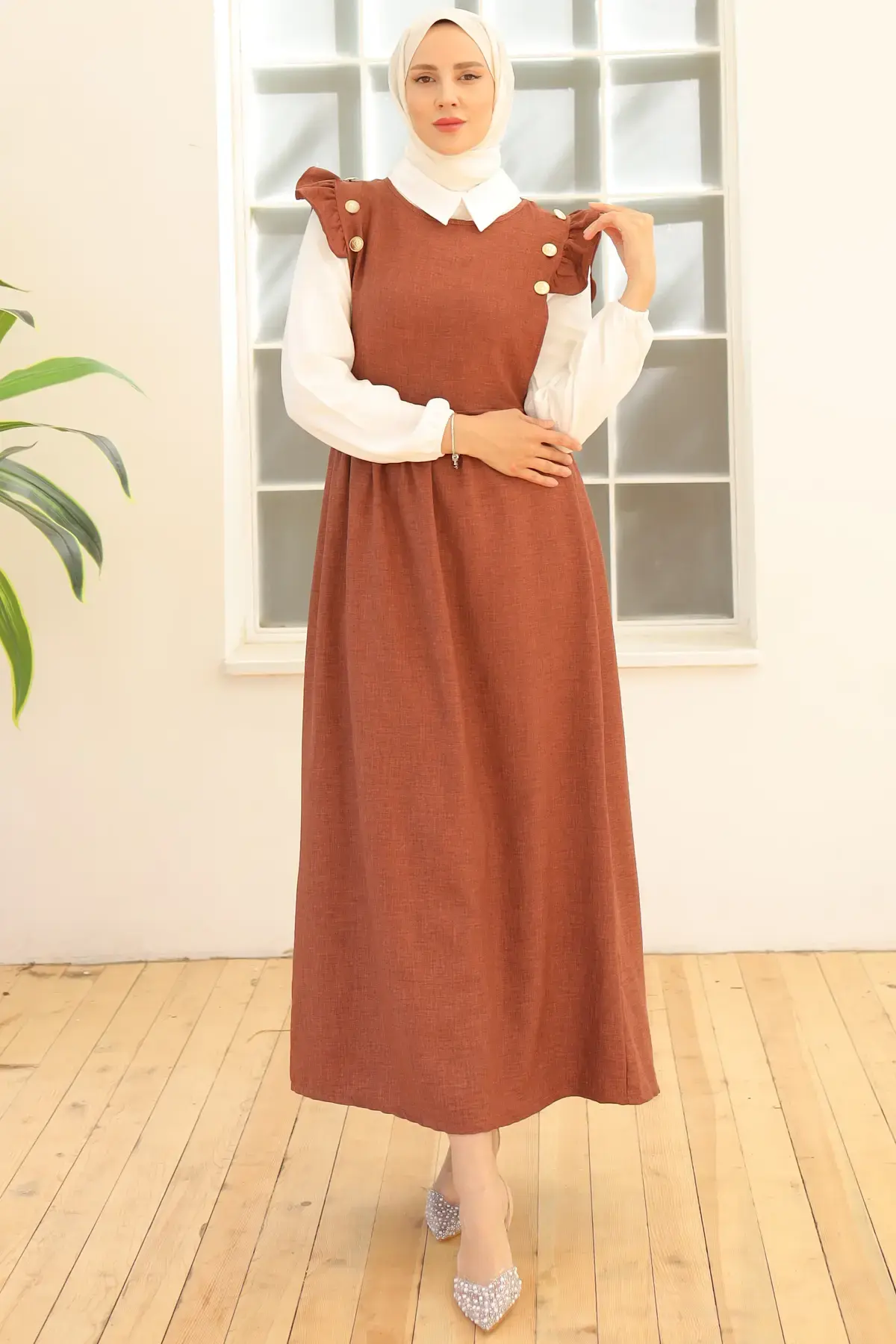 Button Detailed Double Dress