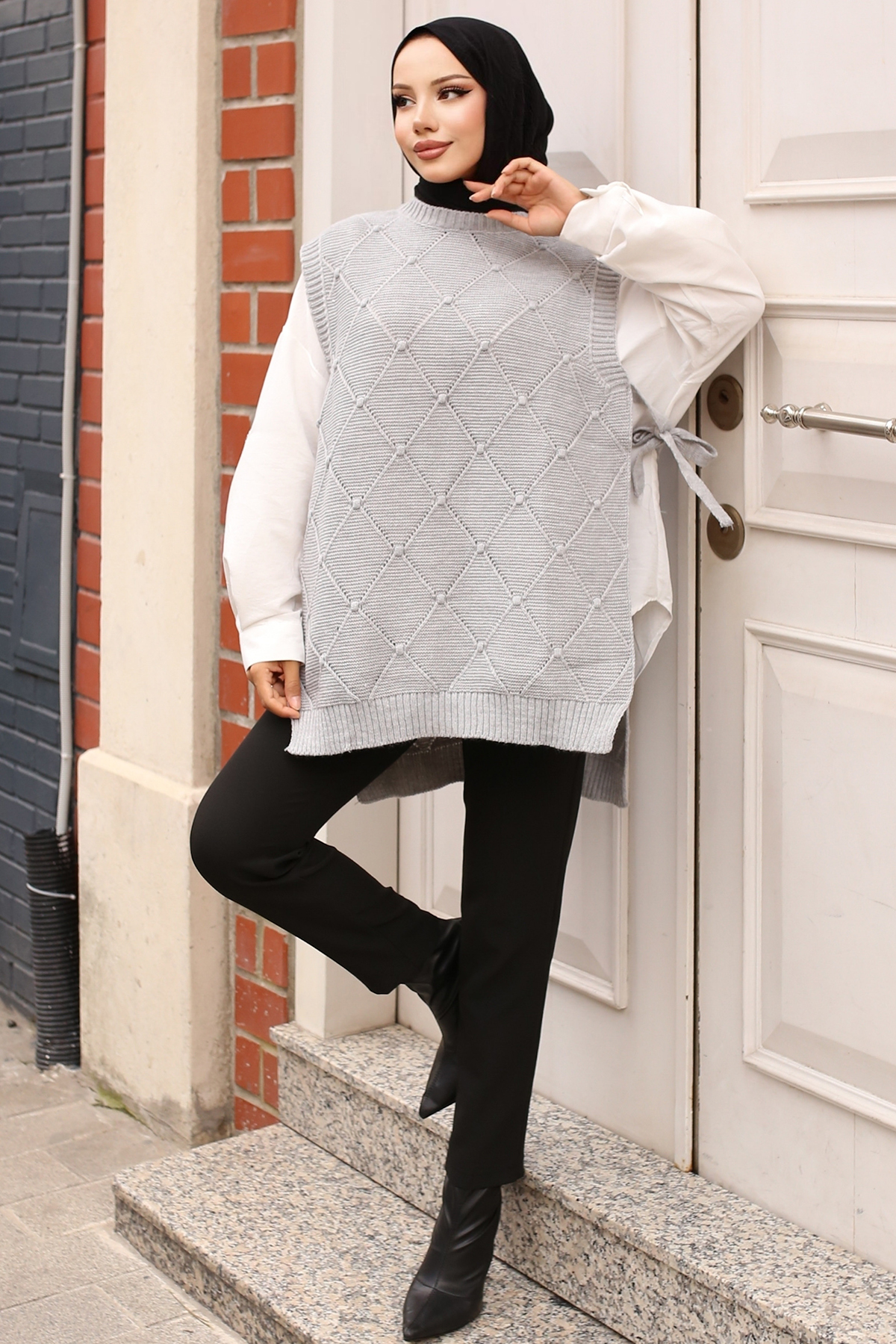 Diamond Patterned Sweater with Side Ties