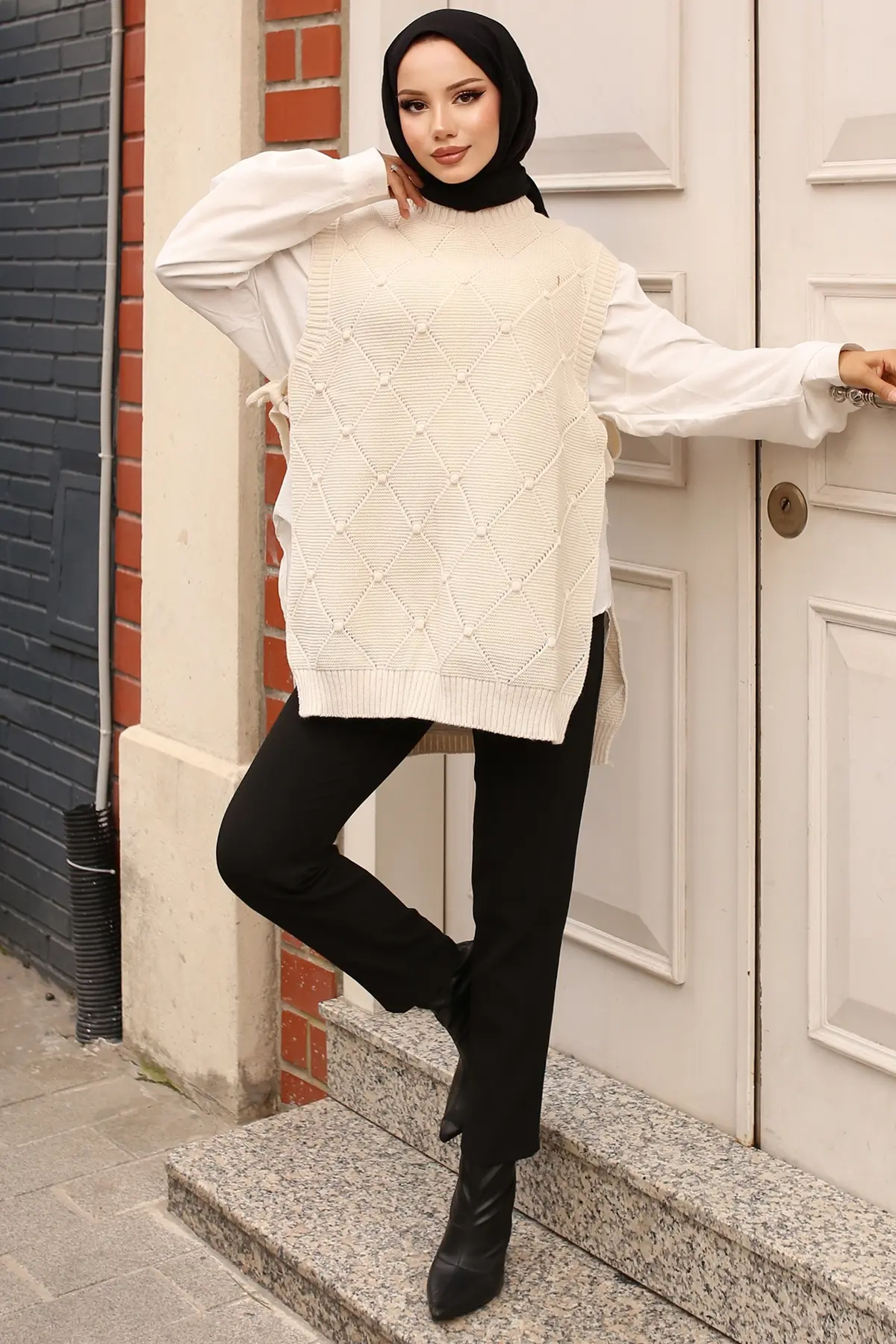 Diamond Patterned Sweater With Side Ties