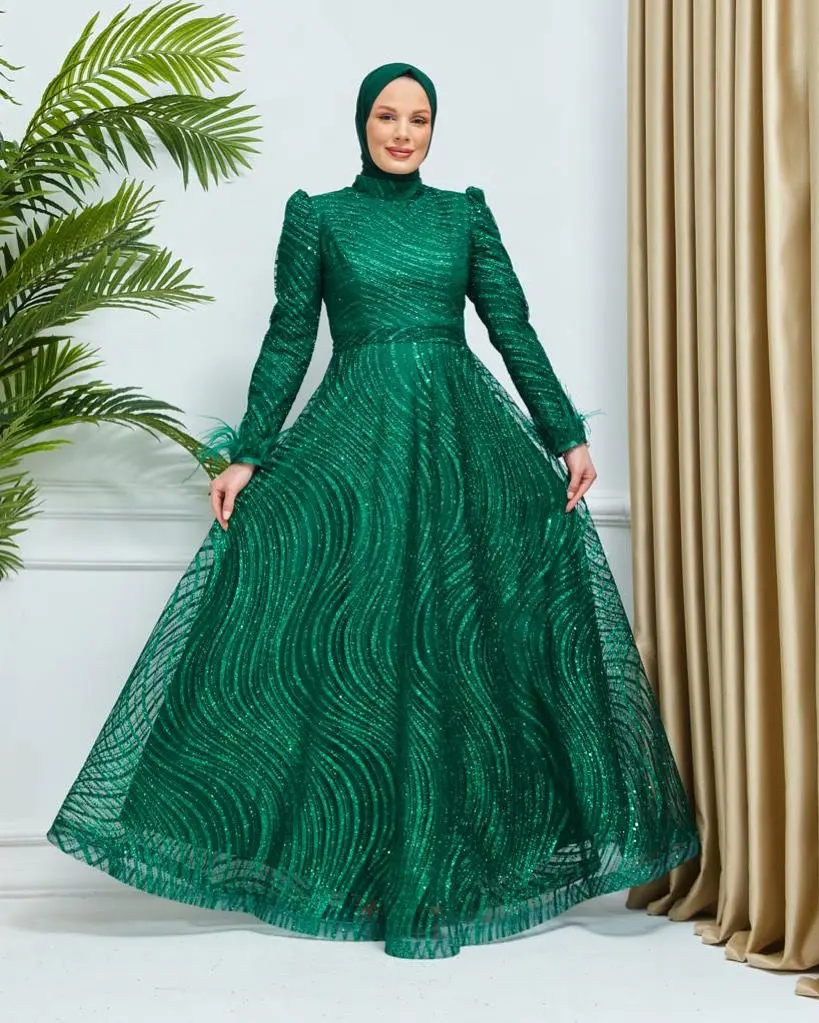 Green Color Evening Dress