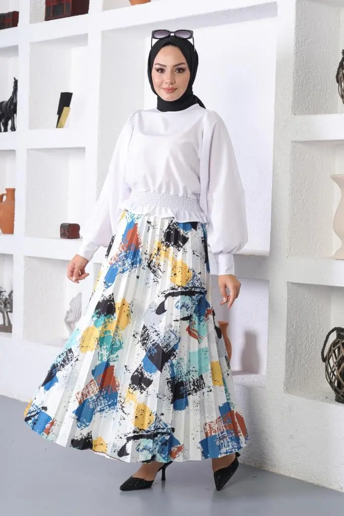 Indigo Patterned Hijab Skirt