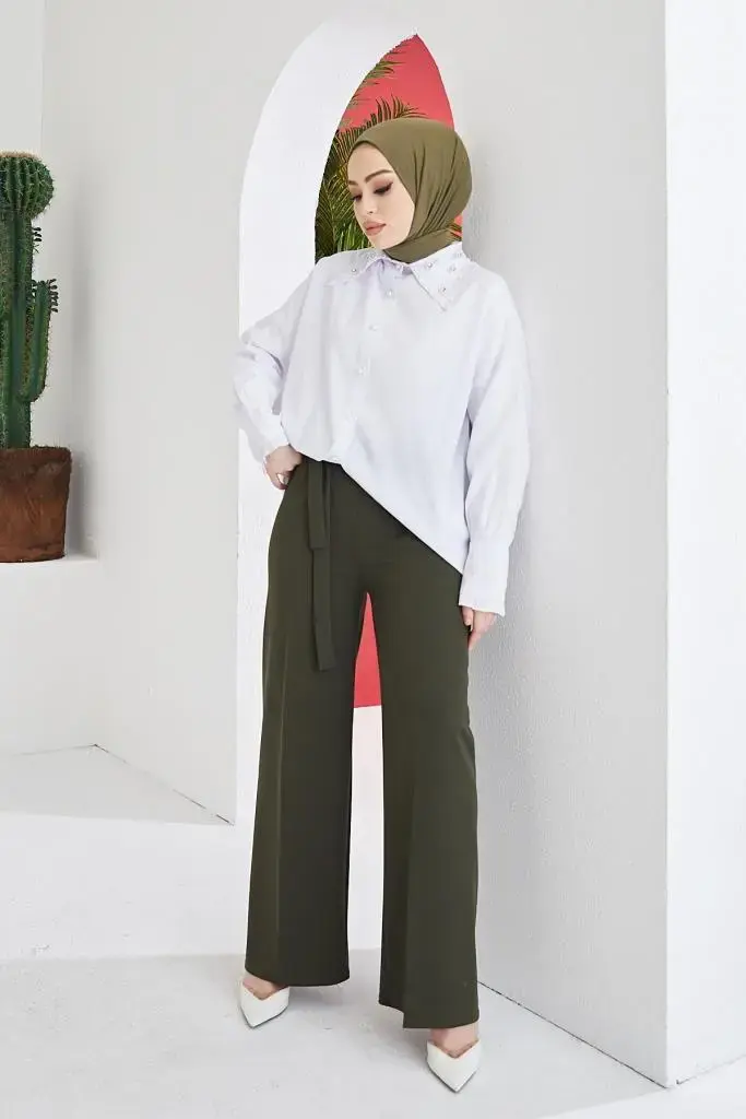 Khaki Belted Hijab Pants