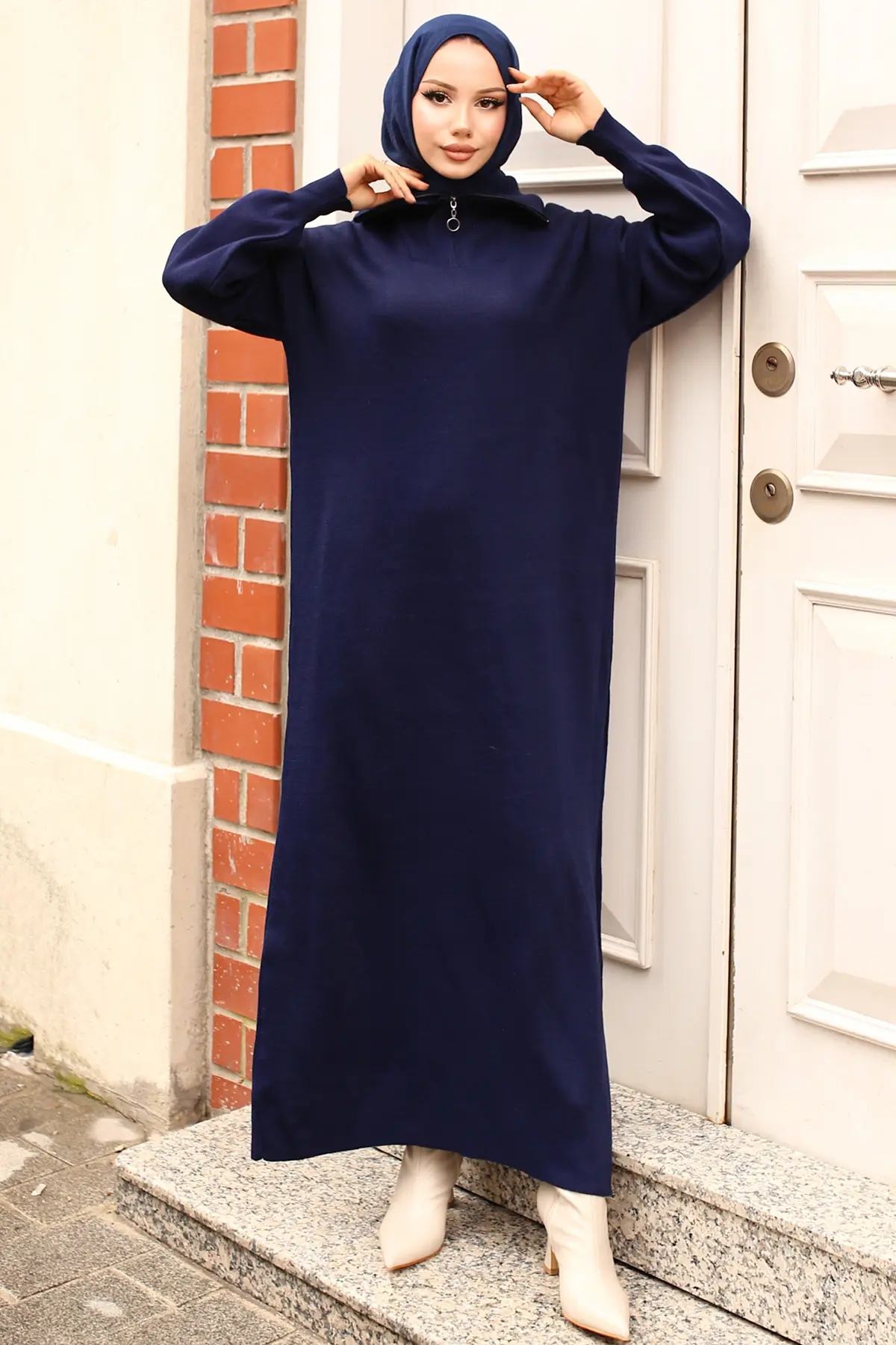 Knitwear Dress With Zipped Collar