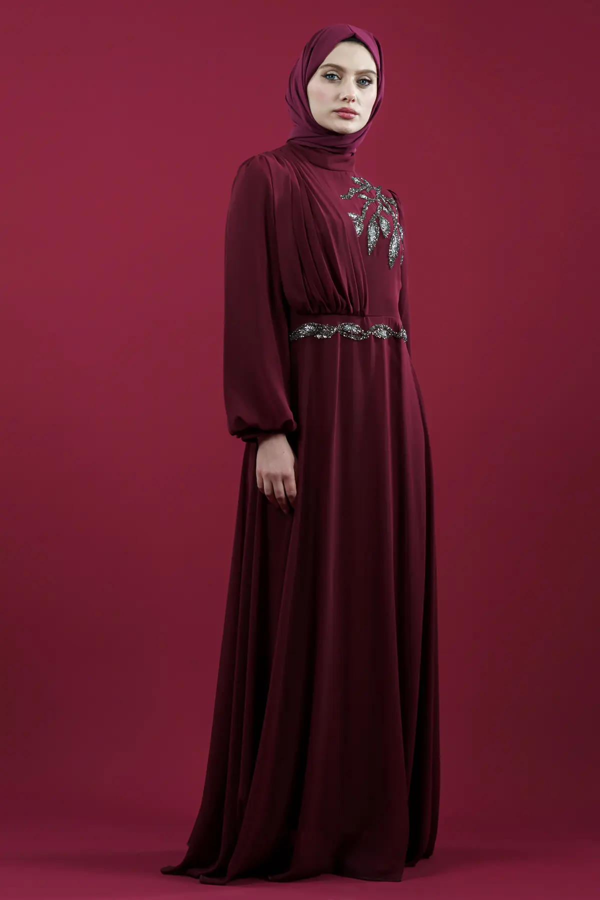 New Claret Red Evening Dress