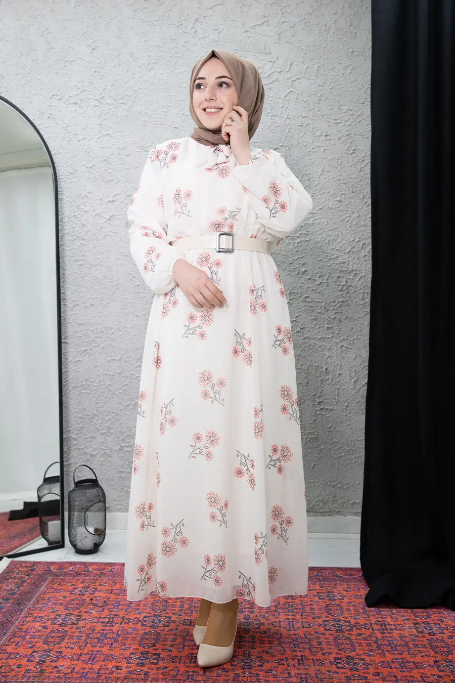 New Season Floral Patterned Hijab Dress