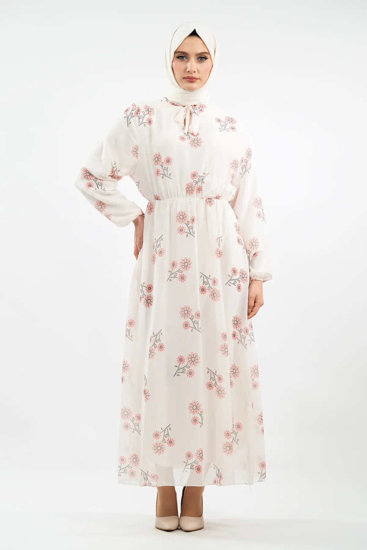 New Season Floral Patterned Hijab Dress