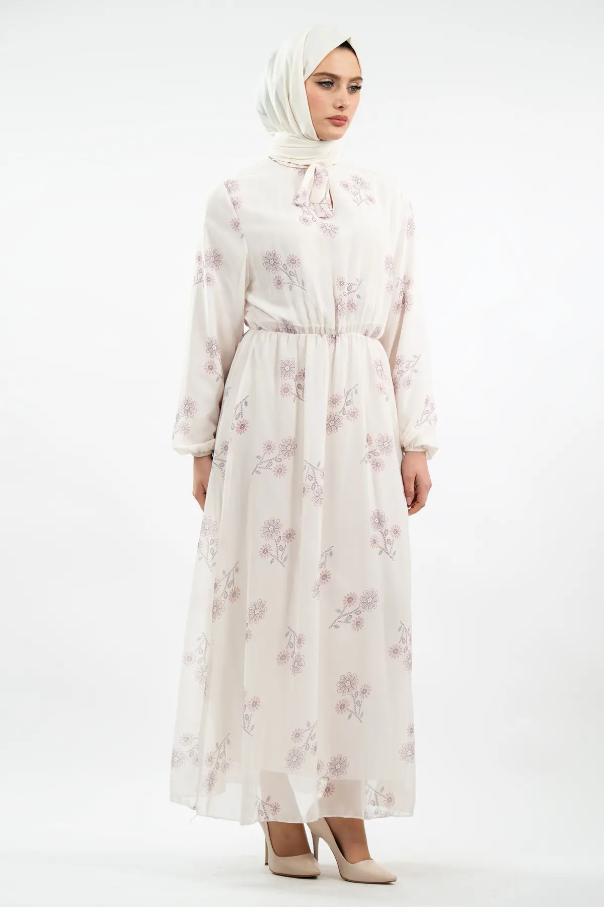 New Season Floral Patterned Hijab Dress