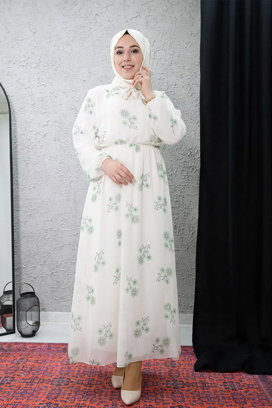 New Season Floral Patterned Hijab Dress