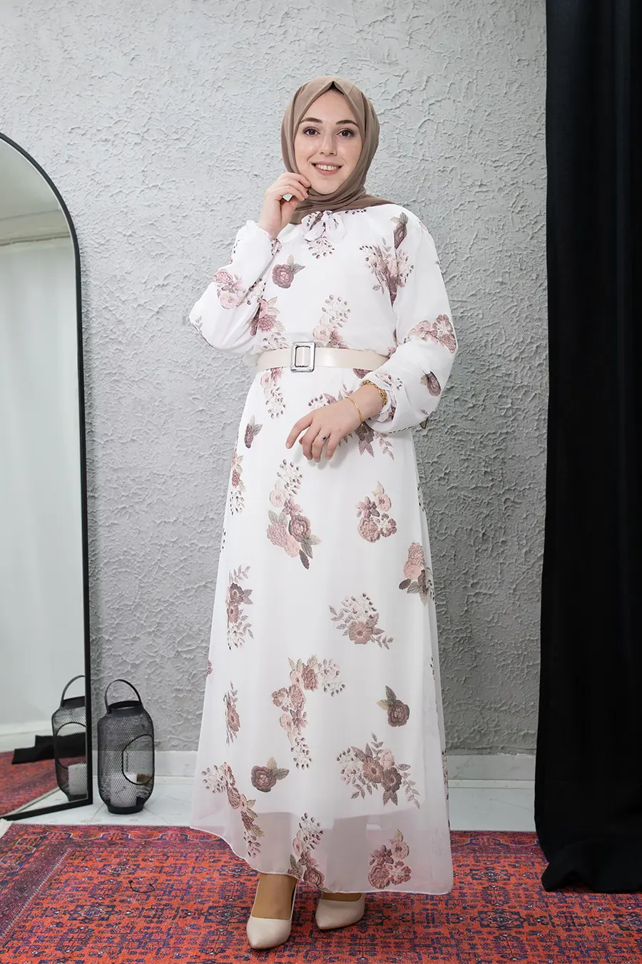 New Season Floral Patterned Hijab Dress