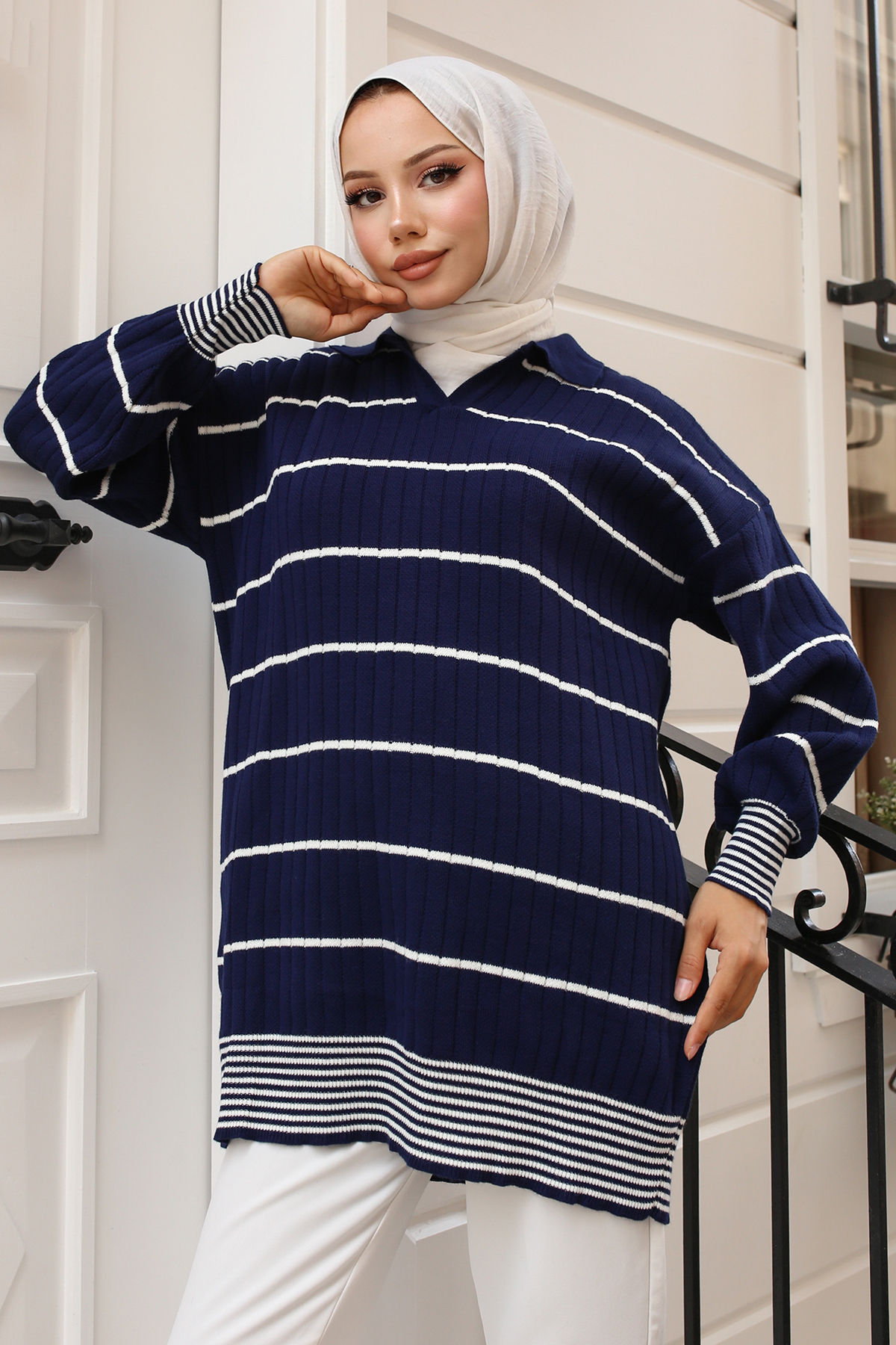 Ribbed Striped Sweater Tunic