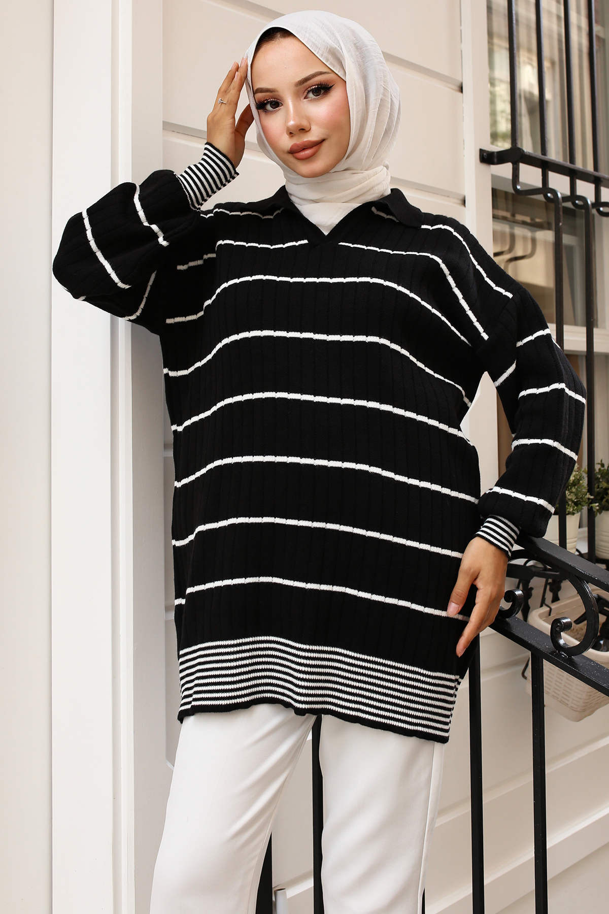 Ribbed Striped Sweater Tunic