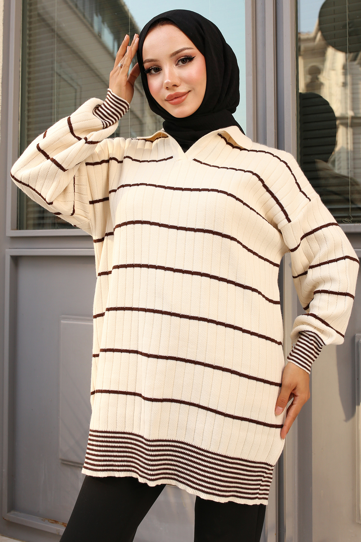 Ribbed Striped Sweater Tunic