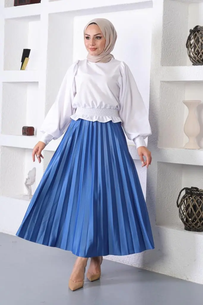 Sax Hijab Pleated Skirt