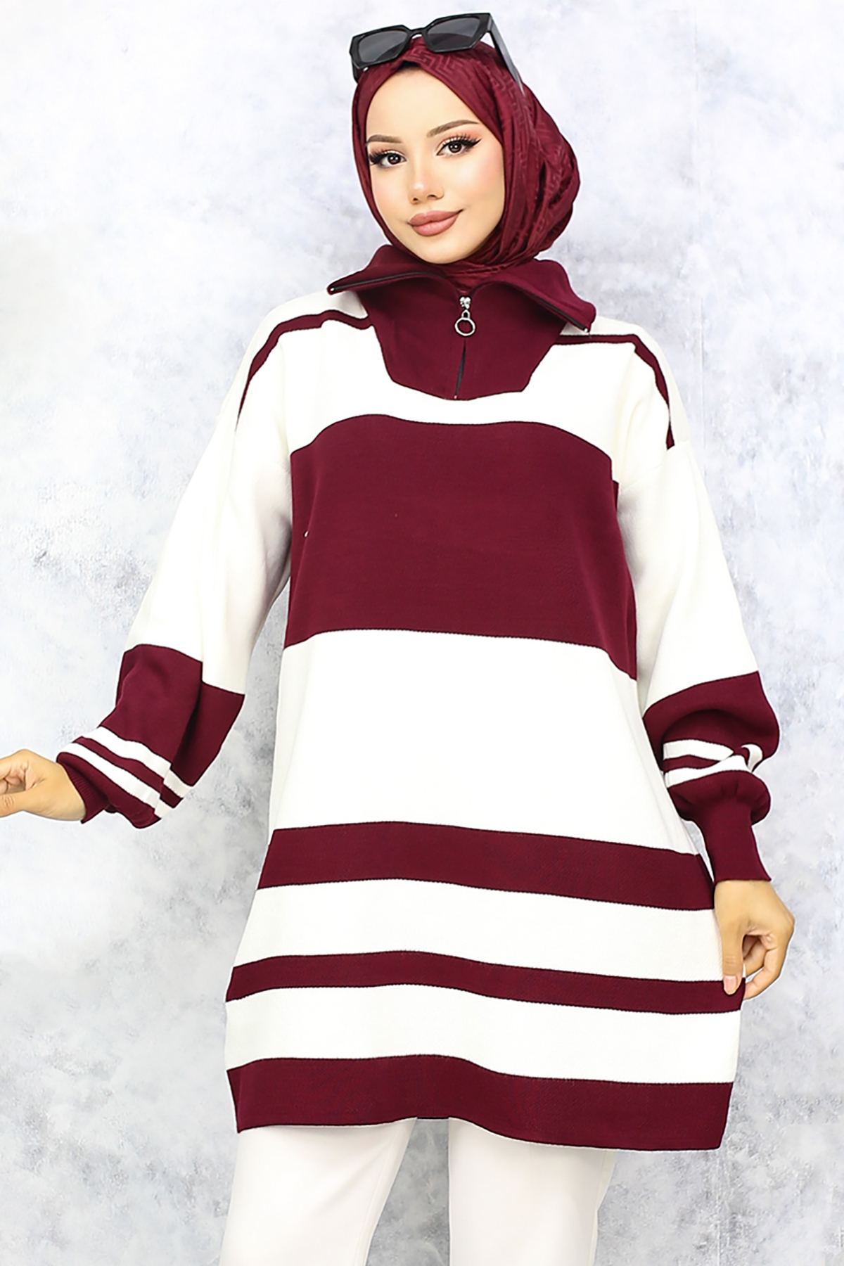 Sweater Tunic with Zipper Neck