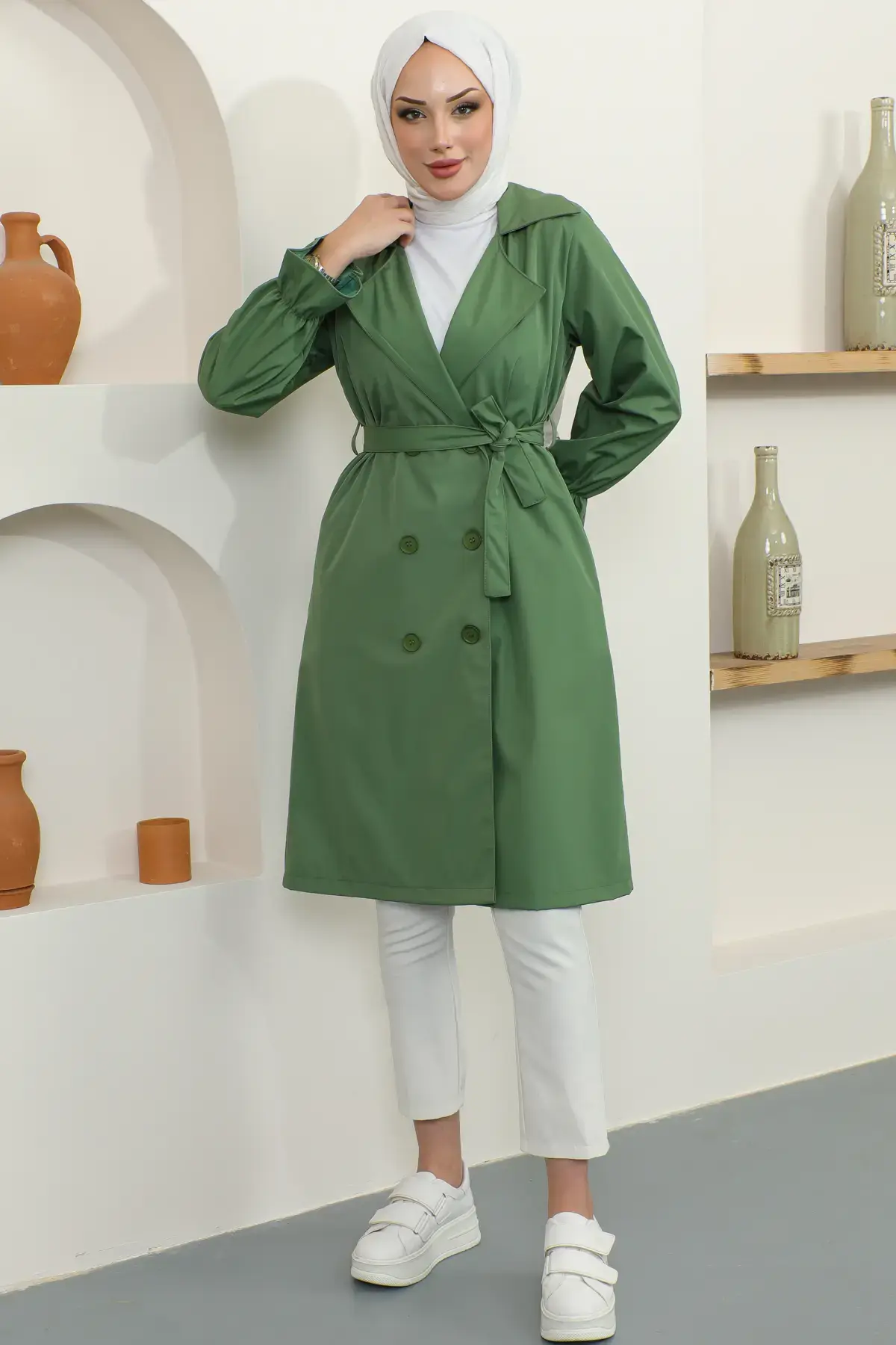 Trench Coat Wıth Elastıc Sleeves