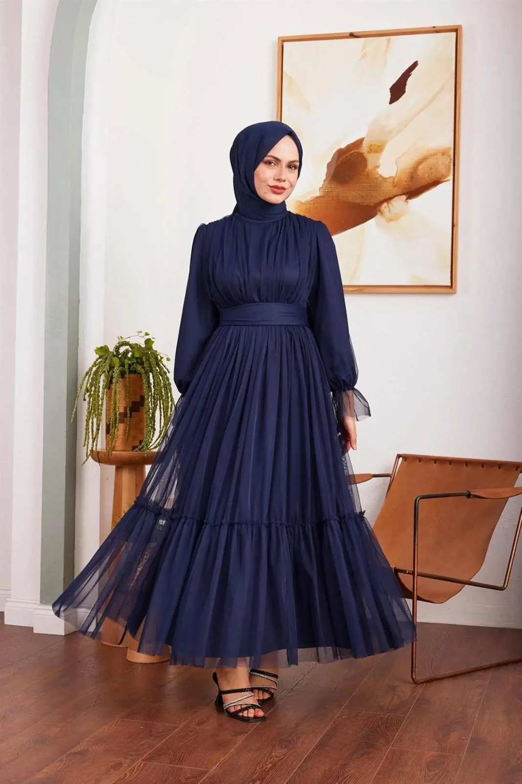 Tulle Navy Blue Color Dress