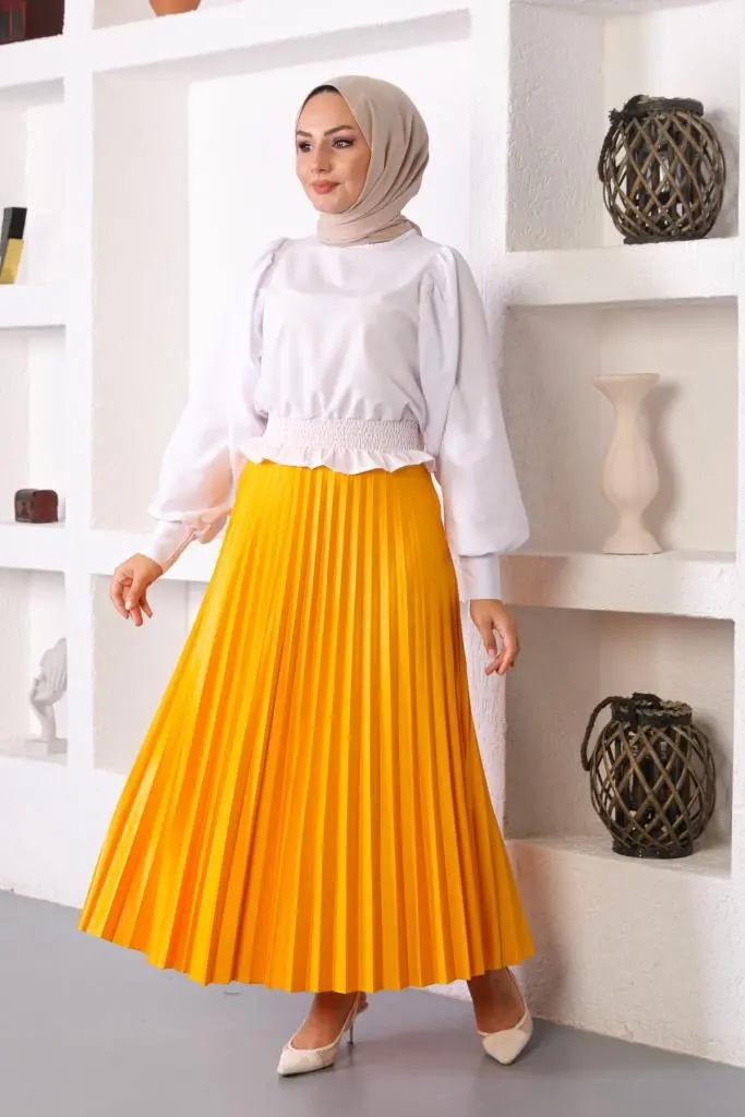 Yellow Hijab Pleated Skirt